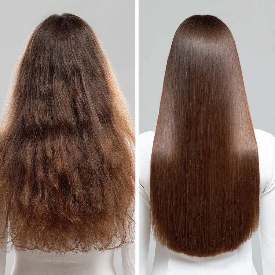 Avant Après Lissage Cheveux Bruns